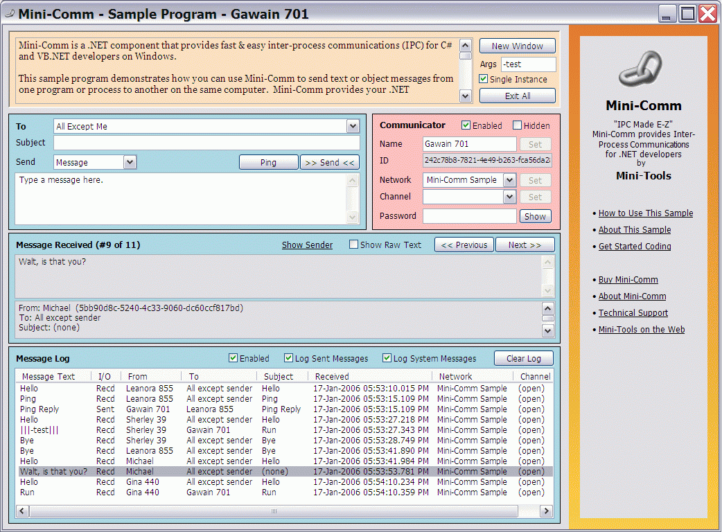 Mini-Comm 2.0 software screenshot