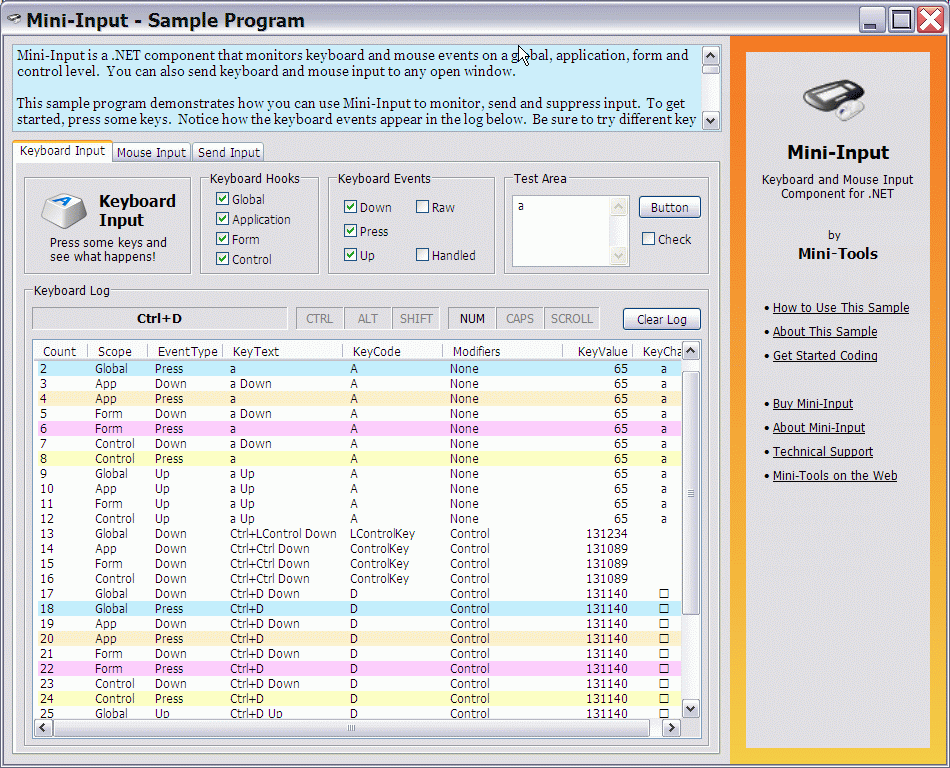 Mini-Input 2.0 software screenshot