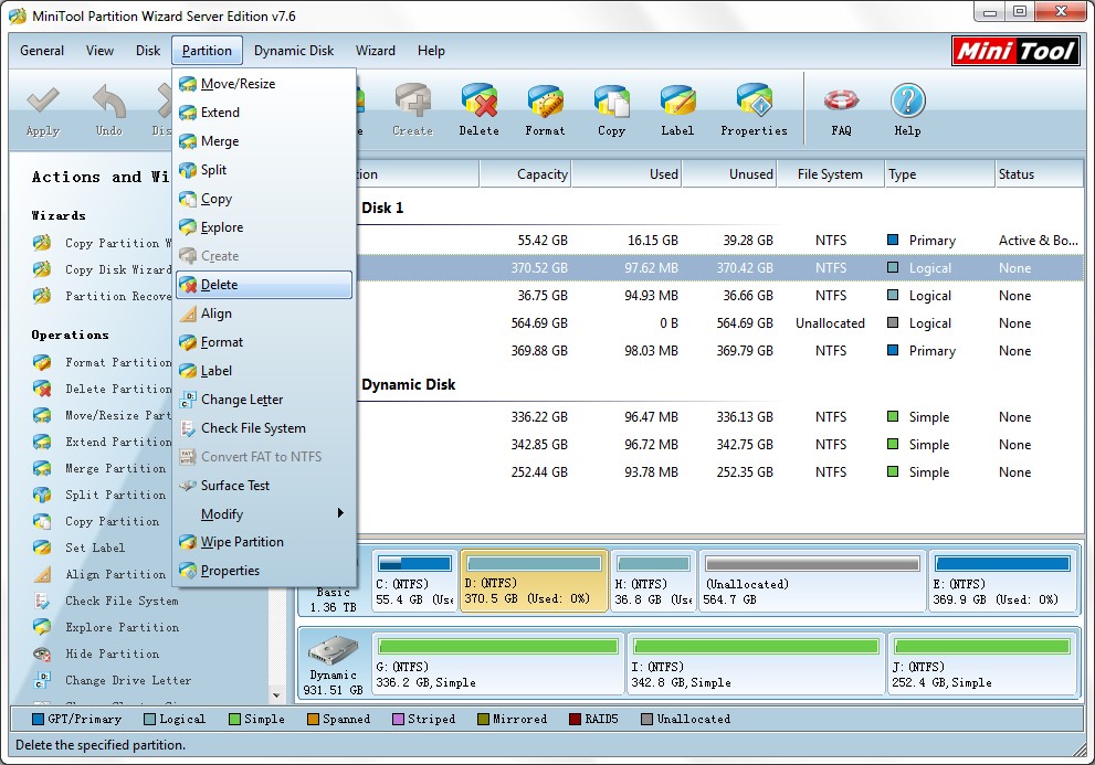 MiniTool Partition Wizard Server Edition 10.2.1 software screenshot