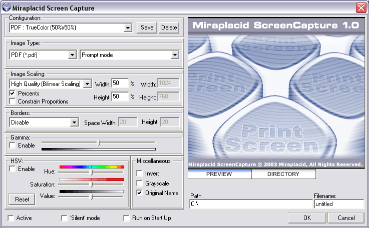 Miraplacid Screen Capture 1.0 software screenshot