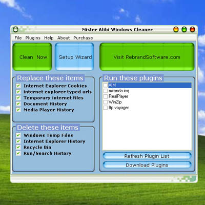 Mister Alibi Windows Cleaner 2.1 software screenshot