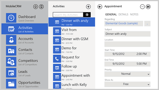 Mobile CRM for Windows 8  software screenshot