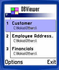 Mobile Database Viewer(Access,xls,Oracle)for S60 1.5 software screenshot