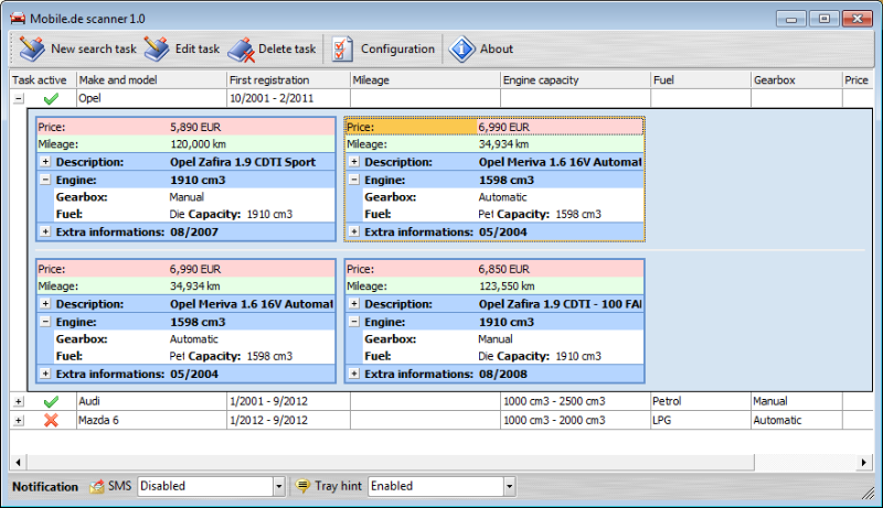 Mobile.de Scanner 1.8 software screenshot