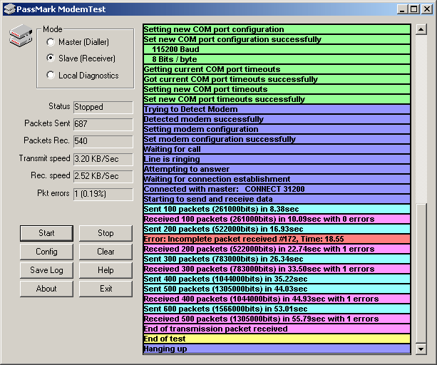 ModemTest 1.3.1012 software screenshot