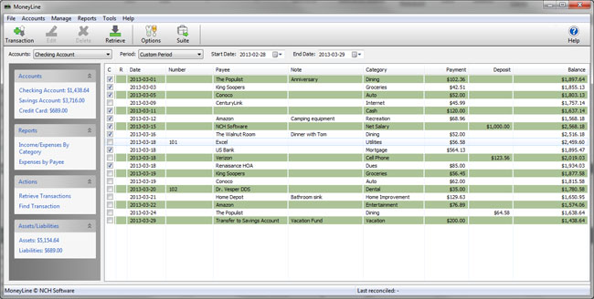 MoneyLine 2.04 software screenshot