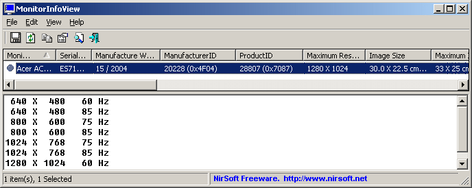 MonitorInfoView 1.15 software screenshot