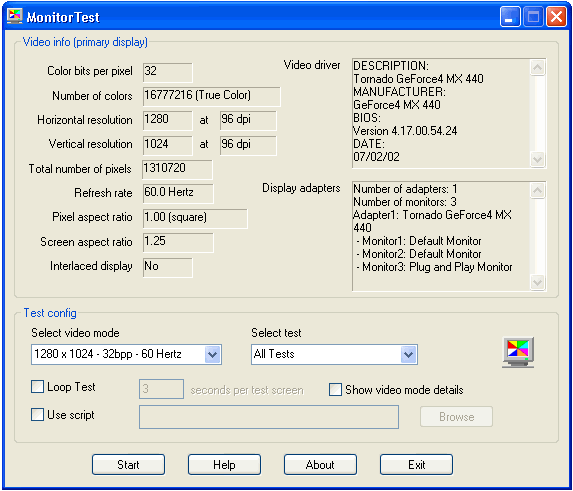 MonitorTest 3.2.1003 software screenshot