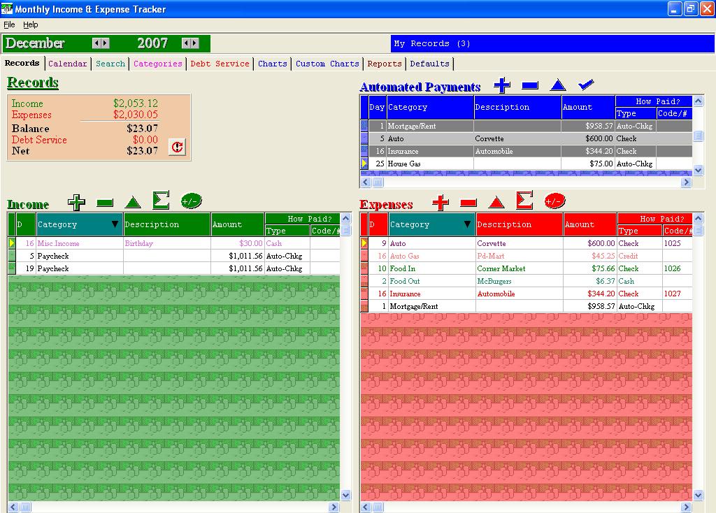 Monthly Income & Expense Tracker 5.5100 software screenshot
