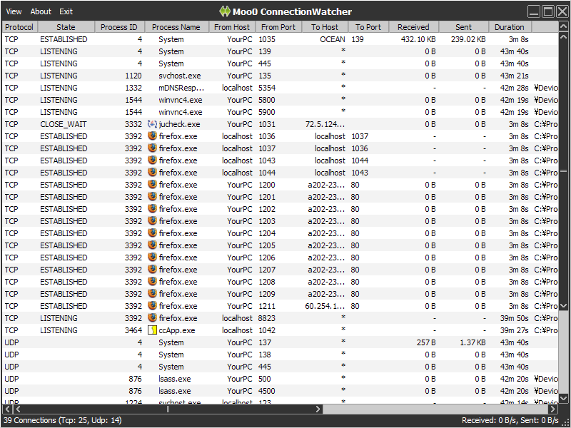 Moo0 Connection Watcher 1.55 software screenshot
