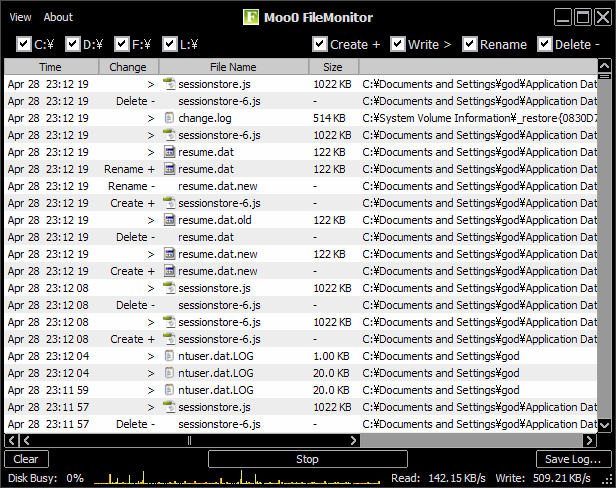 Moo0 File Monitor Portable 1.10 software screenshot