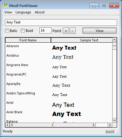 Moo0 Font Viewer 1.08 software screenshot