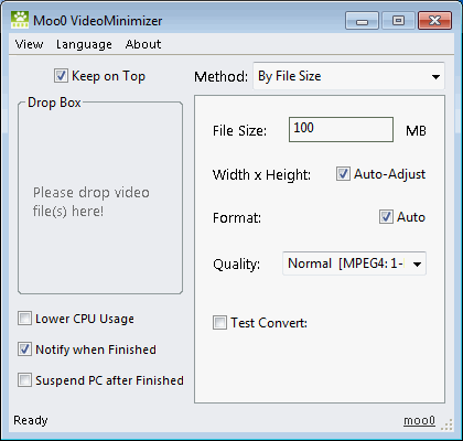 Moo0 Video Minimizer 1.15 software screenshot