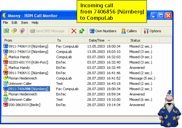 Moony ISDN Caller ID, Fax, Voicemail 3.23 software screenshot