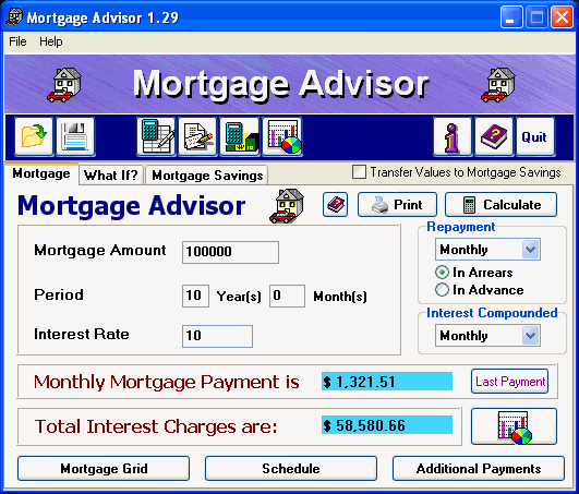 Mortgage Advisor 1.29 software screenshot