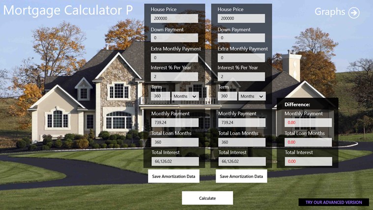 Mortgage Calculator P for Windows 8 3.0.0.9 software screenshot