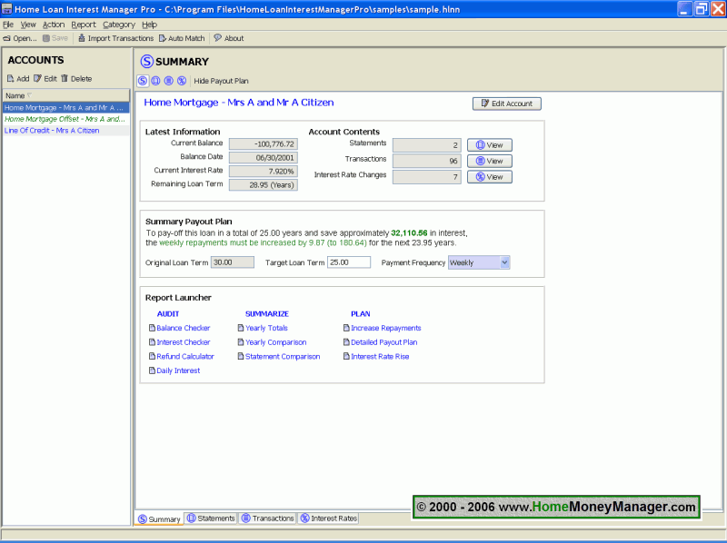 Mortgage Loan Interest Manager Pro Linux 7.1.110726 software screenshot