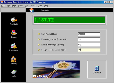 Mortgage loan Calculator 1.0 software screenshot