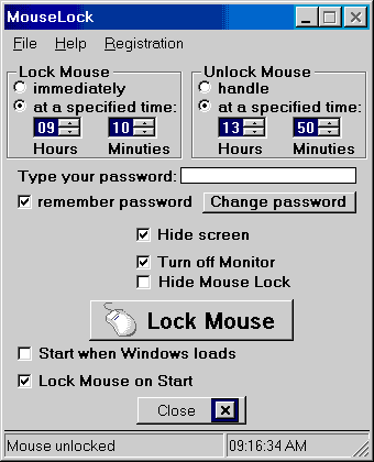 Mouse Lock 2.0 software screenshot