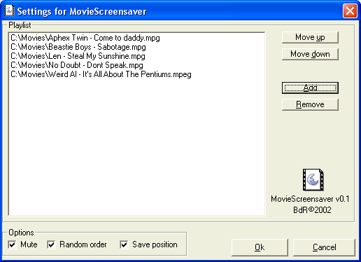 MovieScreensaver 0.1 software screenshot