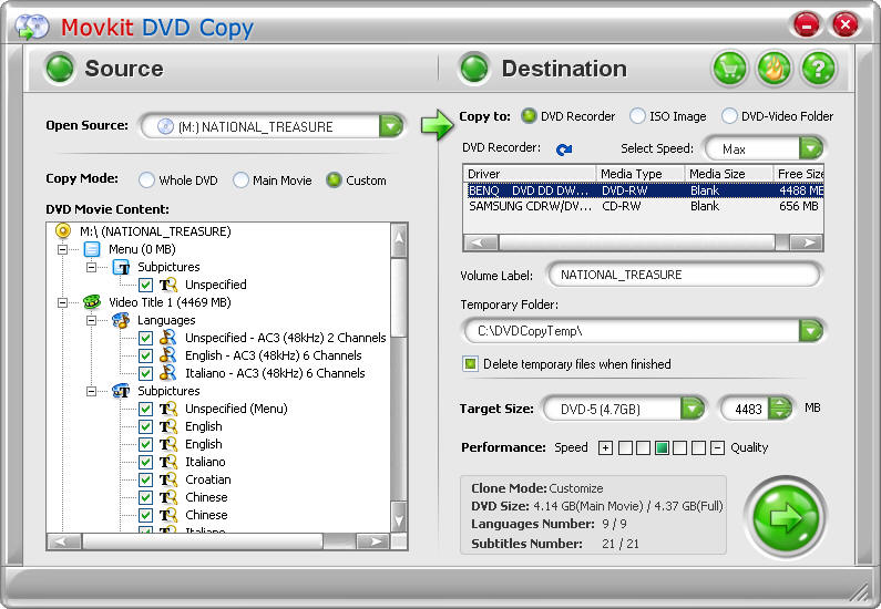 Movkit DVD Copy 2.0 software screenshot