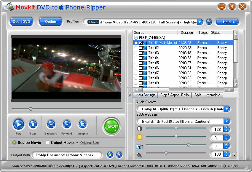 Movkit DVD to iPhone Ripper 5.0.0 software screenshot