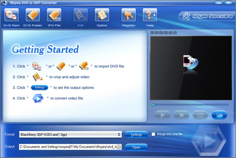 Moyea DVD to 3GP Converter 2.5.1.1475 software screenshot
