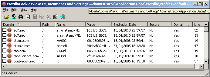 MozillaCookiesView 1.55 software screenshot