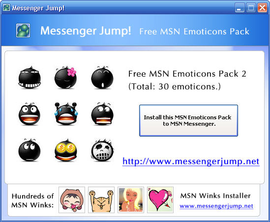 MsgJump! Free MSN Emoticons Pack 2 1.0 software screenshot