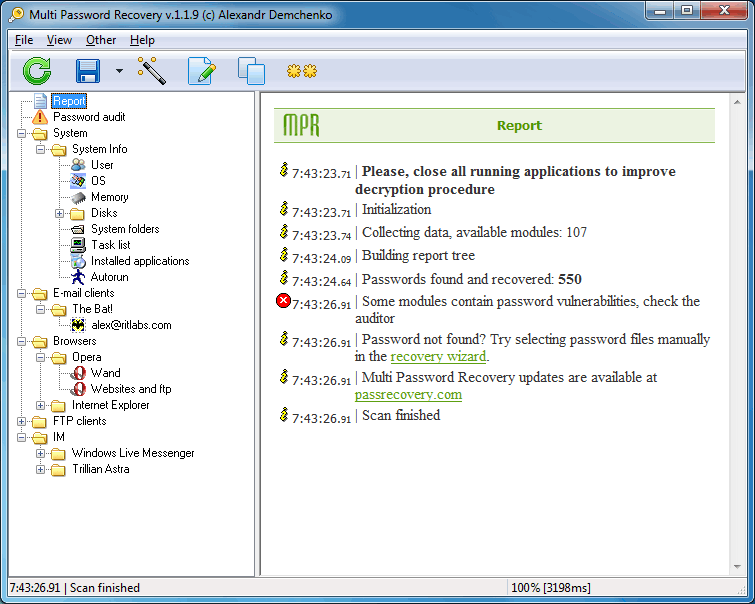 Multi Password Recovery Portable 1.2.9 software screenshot