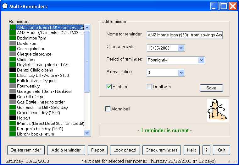 Multi Reminders 3.04 software screenshot