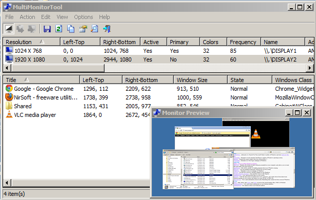 MultiMonitorTool 1.86 software screenshot