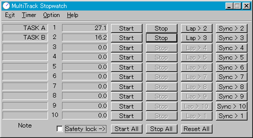 MultiTrack Stopwatch 2.3.1 software screenshot