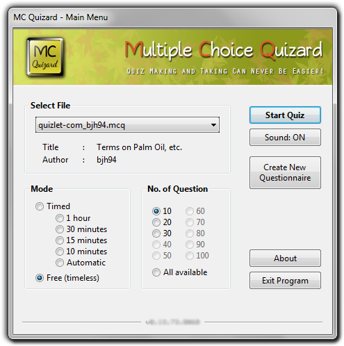 Multiple Choice Quizard 0.13.80.83 Beta software screenshot