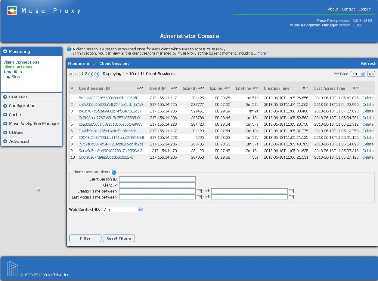 Muse Proxy 4.2.02 software screenshot