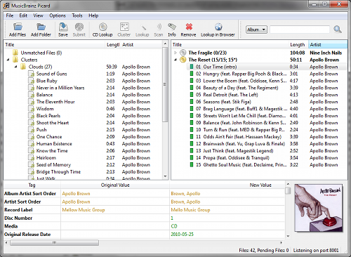 MusicBrainz Picard 1.4.2 software screenshot