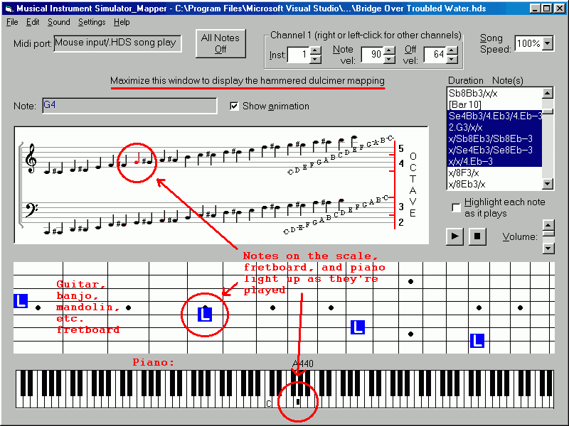 Musical Instrument Simulator/Note Mapper 6.40 software screenshot