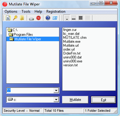Mutilate File Wiper 2.97 software screenshot