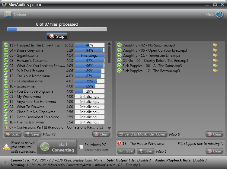 MuvAudio 3.5.0.0 software screenshot
