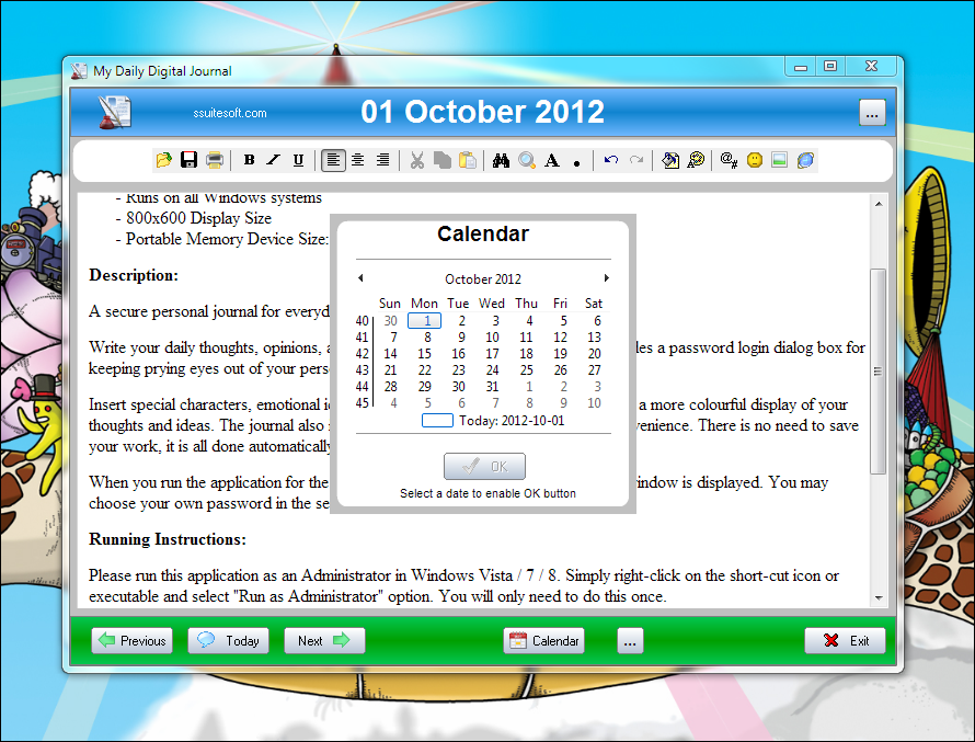 My Daily Digital Journal 2.6 software screenshot