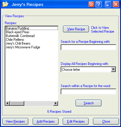 My Recipes 1.0 software screenshot