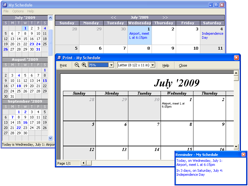 My Schedule 1.75 software screenshot