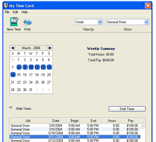 My Time Card 1.6 software screenshot