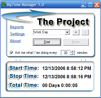 My Time Manager 1.0 software screenshot