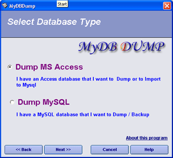 MyDbDump pro 2.0 software screenshot