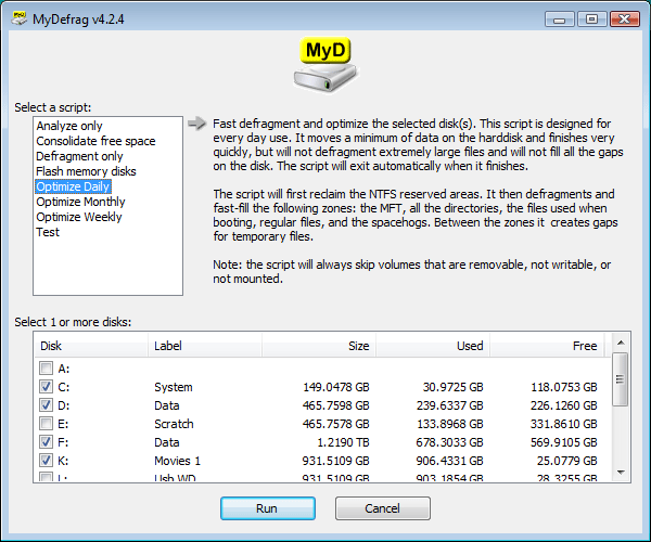 MyDefrag 4.31 software screenshot