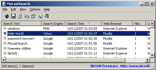 MyLastSearch 1.64 software screenshot