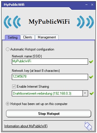 MyPublicWiFi 5.1 software screenshot