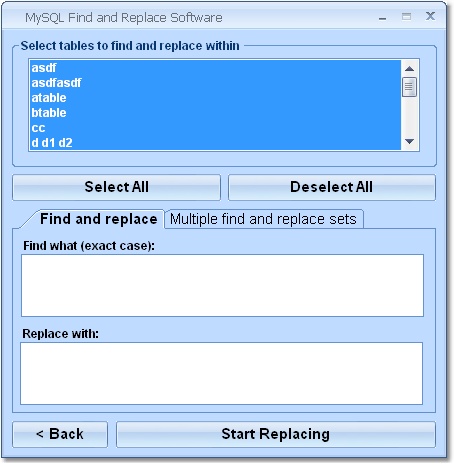 MySQL Find and Replace Software 7.0 software screenshot