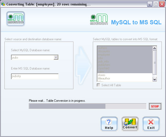MySQL To MSSQL Conversion Tool 4.8.3.1 software screenshot